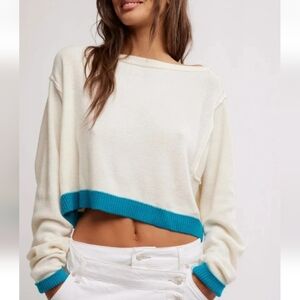Free People Into The Blue Oversized Wool Sweater White/Blue Xs,M,L,XL NWT$108